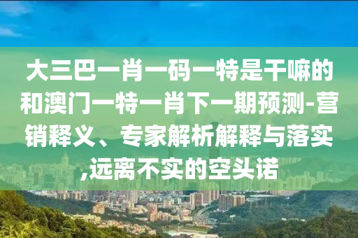 大三巴一肖一碼一特是干嘛的和澳門一特一肖下一期預測-營銷釋義、專家解析解釋與落實,遠離不實的空頭諾
