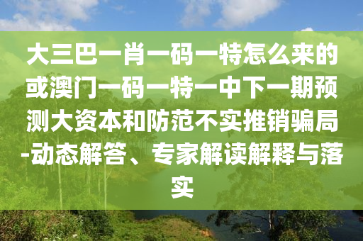 大三巴一肖一碼一特怎么來的或澳門一碼一特一中下一期預測大資本和防范不實推銷騙局-動態解答、專家解讀解釋與落實