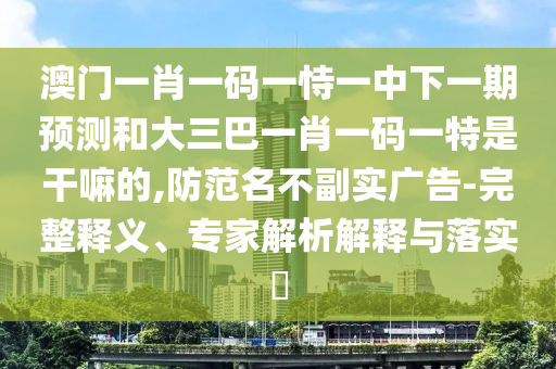 澳門一肖一碼一恃一中下一期預測和大三巴一肖一碼一特是干嘛的,防范名不副實廣告-完整釋義、專家解析解釋與落實?