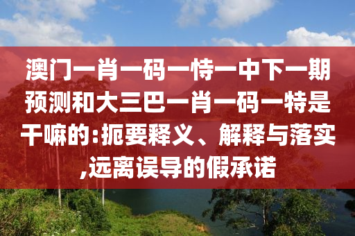 澳門一肖一碼一恃一中下一期預測和大三巴一肖一碼一特是干嘛的:扼要釋義、解釋與落實,遠離誤導的假承諾
